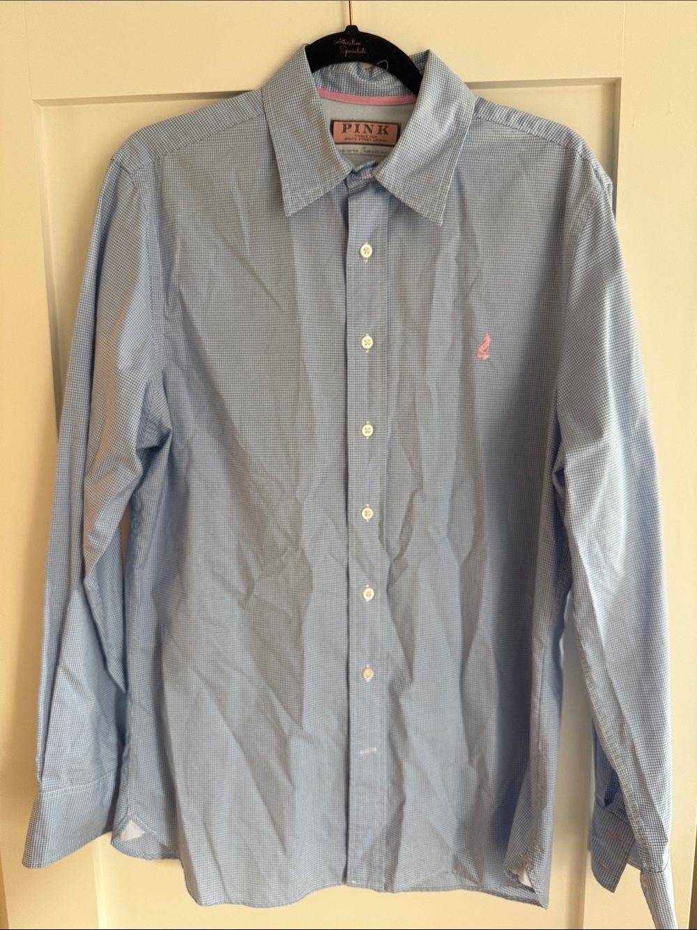 Thomas Pink Light Blue Dress Shirt with Pink Logo